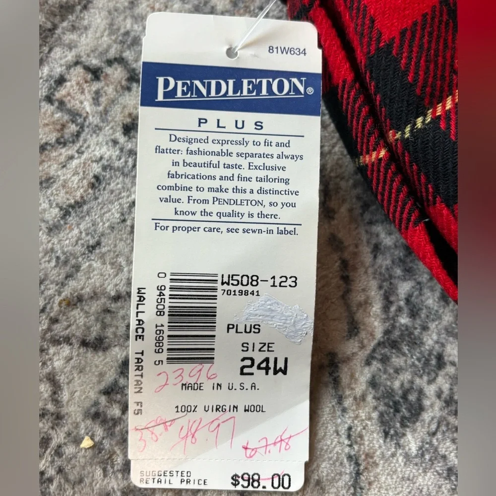 VTG NWT Pendleton Red and Black‎ Plaid Skirt Women’s Size 24W - Picture 4 of 7